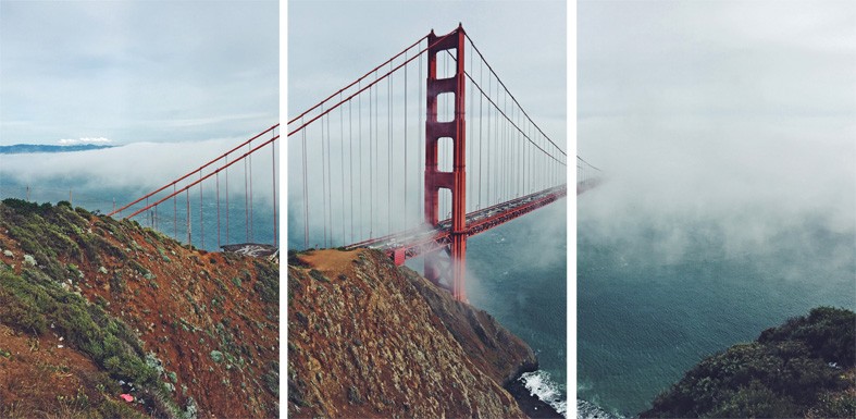 Art. 655s - 3 parti Quadro in plexiglass stampa brillante "Golden Gate Bridge"