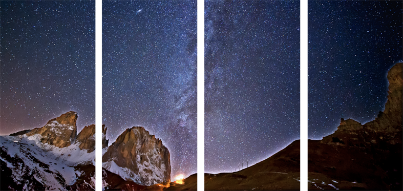 Art. 697s - 4 parti Quadro in plexiglass stampa brillante "Passo Sella - Via Lattea"